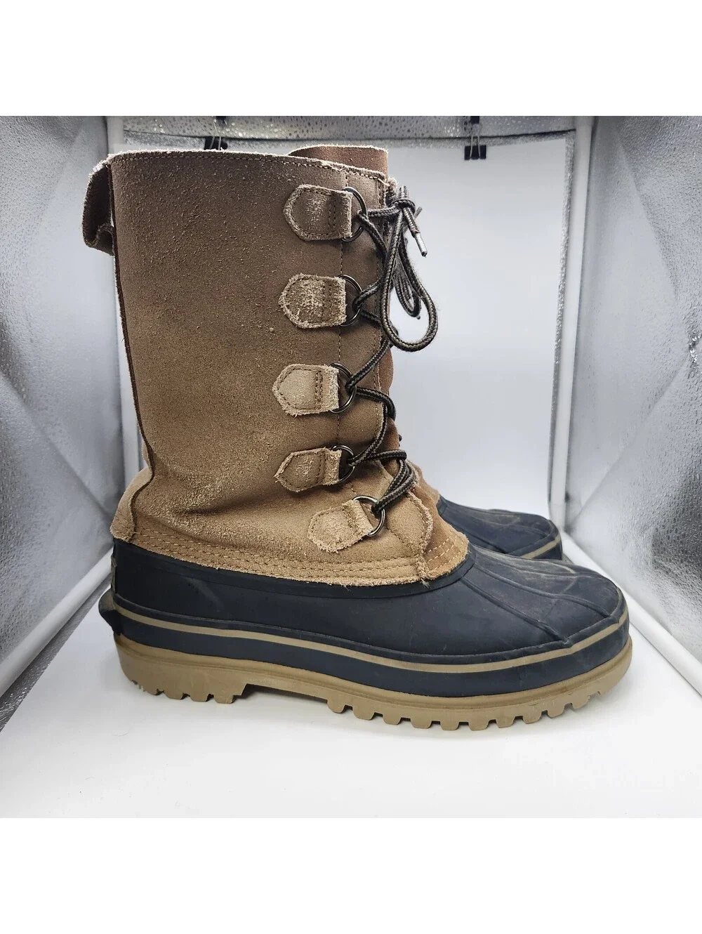 Totes Men's Duck Boots Size 9D Brown Waterproof Insulated Winter Snow Lace Up